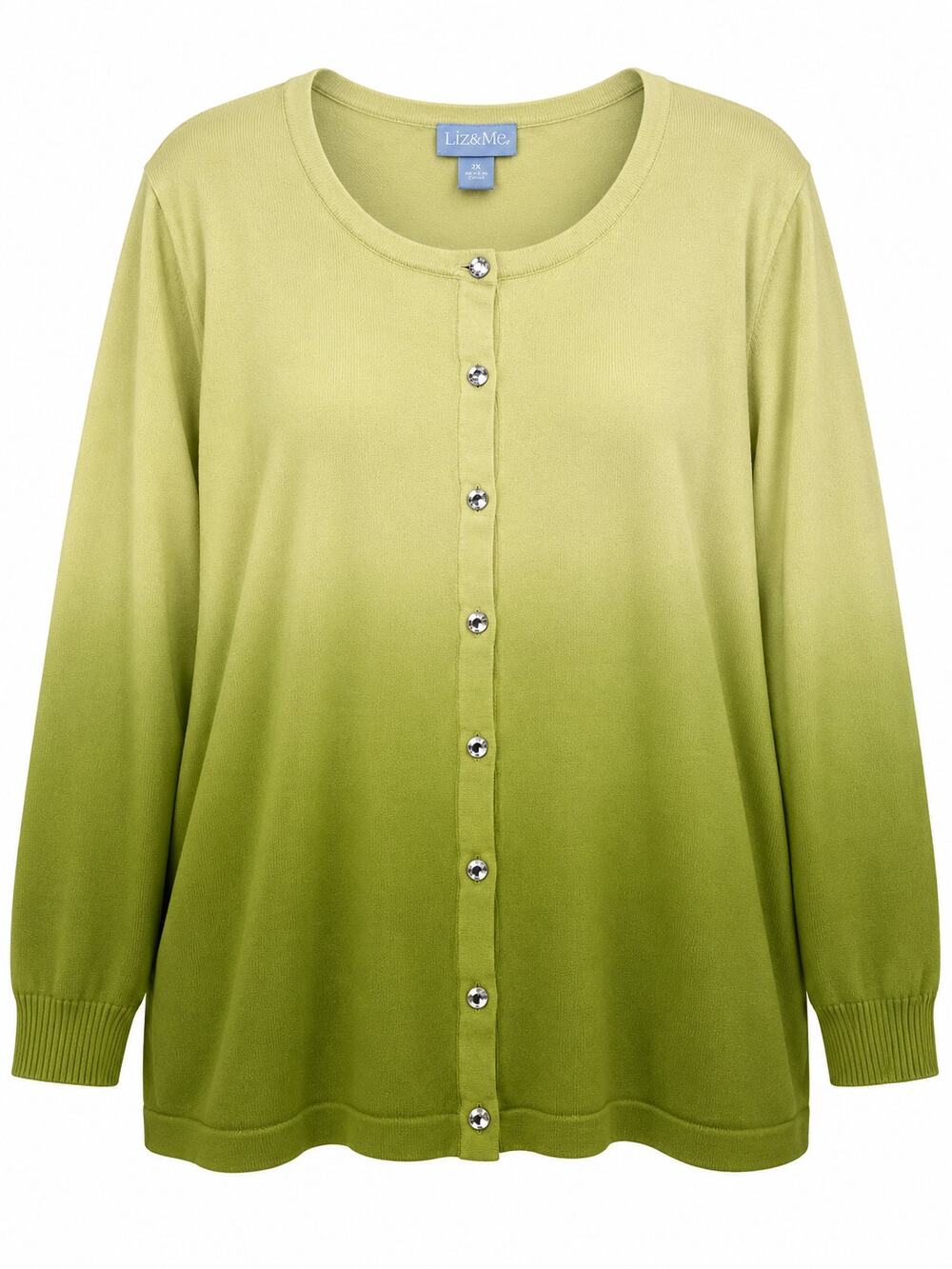 Liz & Me 2X (22/24) Plus Size Green Ombre Cardigan Jeweled Button Front Sweater